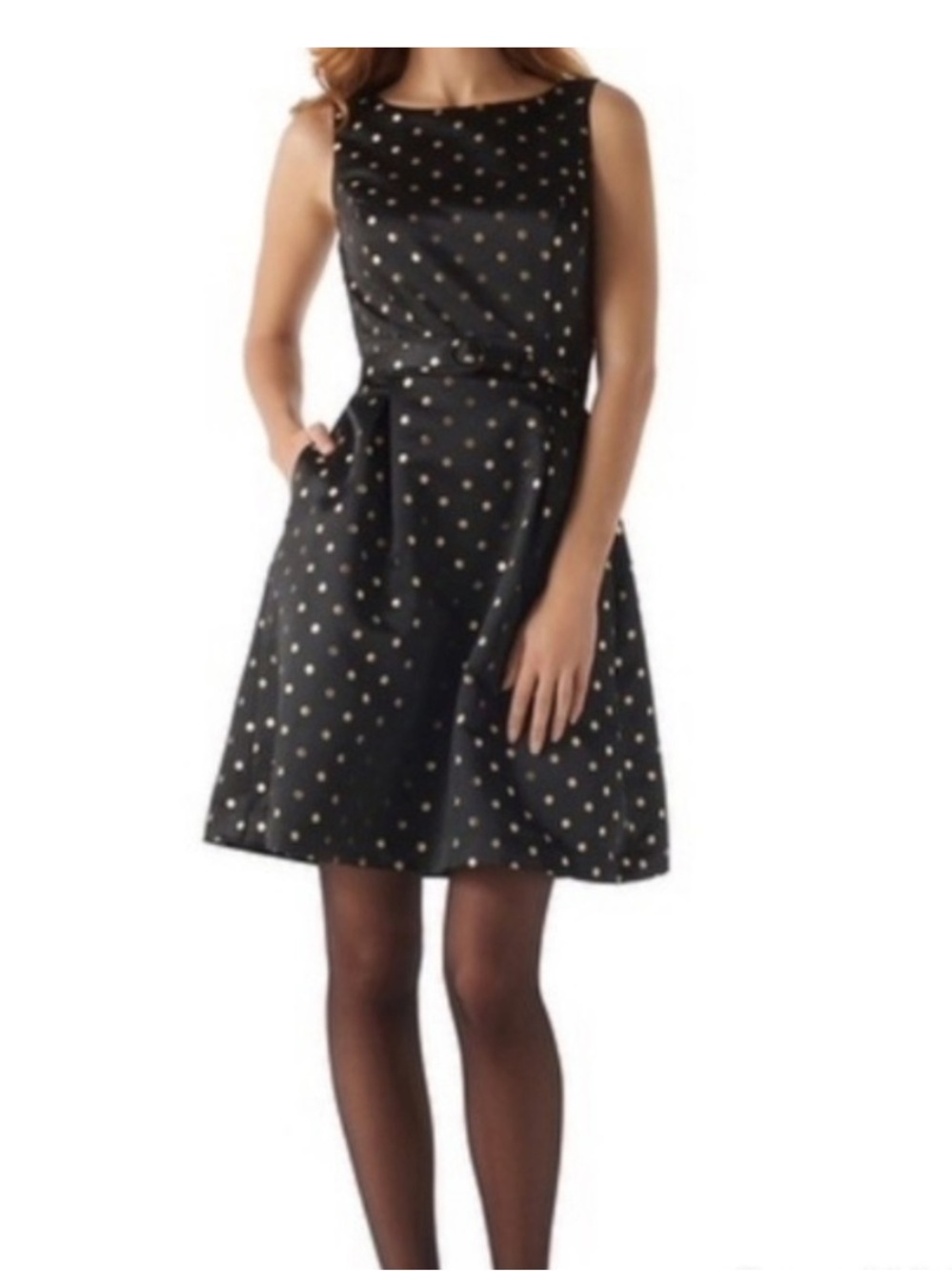 White House Black Market Black Dress with Gold Polka Dots